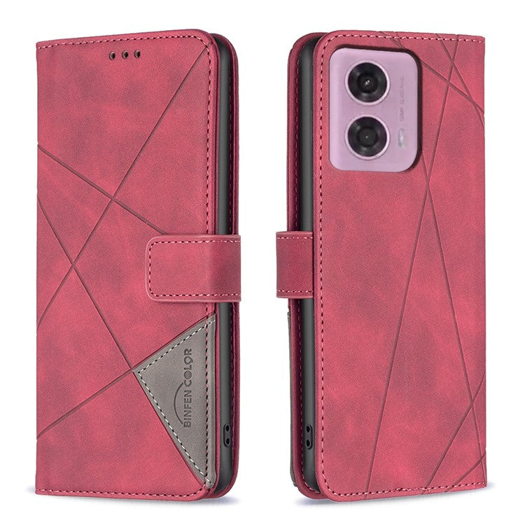 BINFEN COLOR For Motorola Moto E14 4G / G04 4G / G04s 4G / G24 4G Phone Cases Wallet Stand Geometry Imprinted Leather Cover - Red