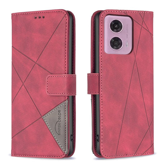 BINFEN COLOR For Motorola Moto E14 4G / G04 4G / G04s 4G / G24 4G Phone Cases Wallet Stand Geometry Imprinted Leather Cover - Red