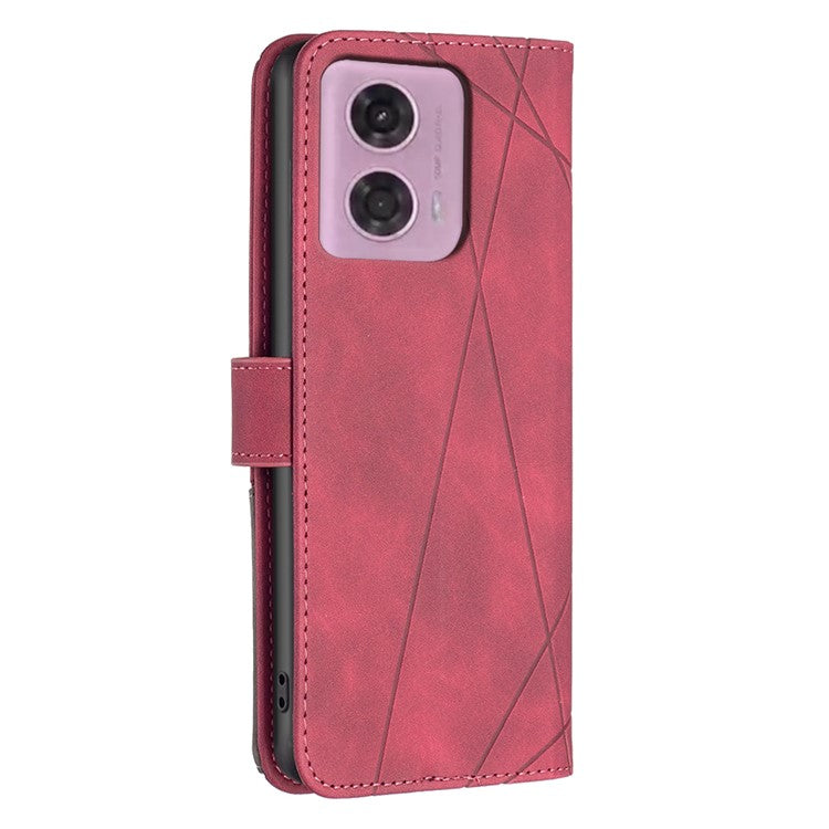 BINFEN COLOR For Motorola Moto E14 4G / G04 4G / G04s 4G / G24 4G Phone Cases Wallet Stand Geometry Imprinted Leather Cover - Red