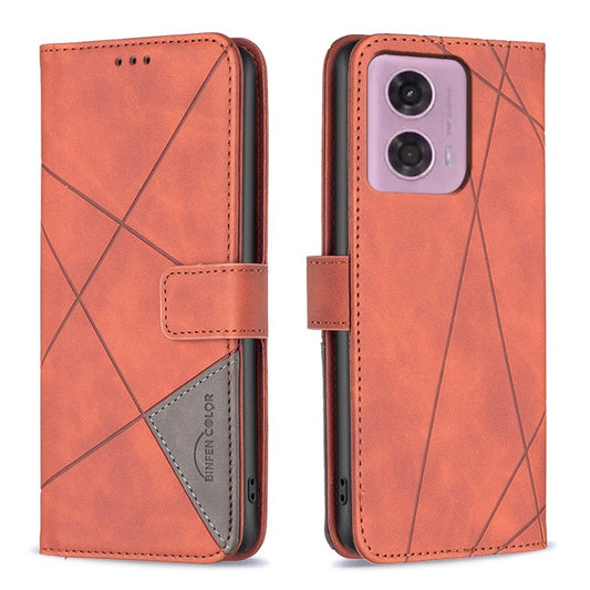 BINFEN COLOR For Motorola Moto E14 4G / G04 4G / G04s 4G / G24 4G Phone Cases Wallet Stand Geometry Imprinted Leather Cover - Brown