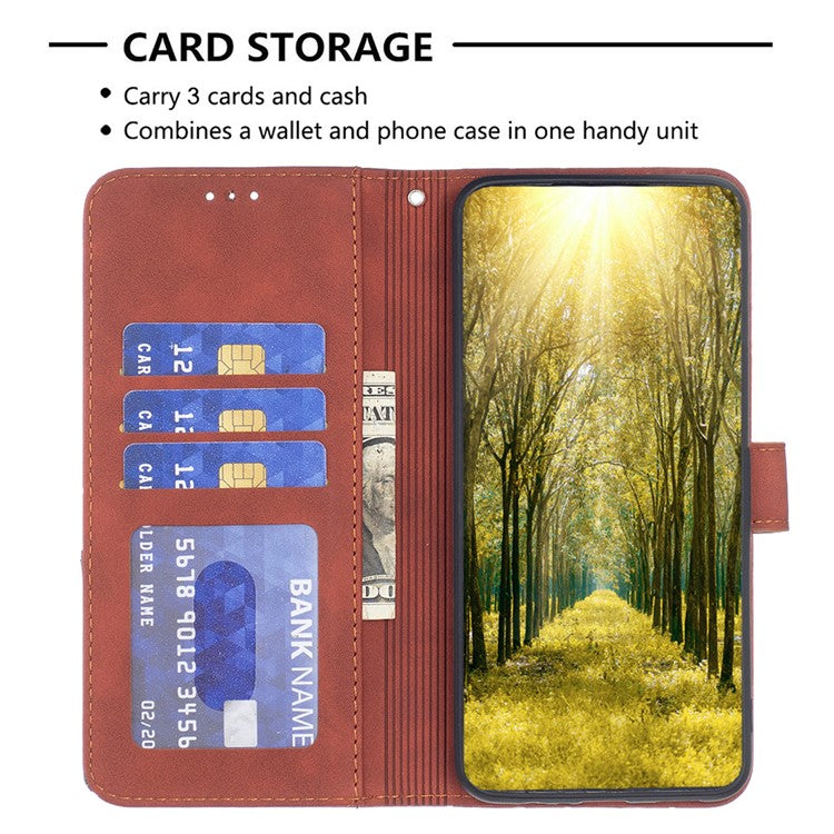 BINFEN COLOR For Motorola Moto E14 4G / G04 4G / G04s 4G / G24 4G Phone Cases Wallet Stand Geometry Imprinted Leather Cover - Brown