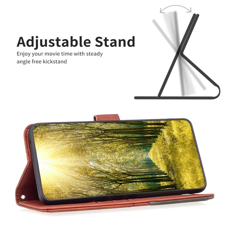 BINFEN COLOR For Motorola Moto E14 4G / G04 4G / G04s 4G / G24 4G Phone Cases Wallet Stand Geometry Imprinted Leather Cover - Brown