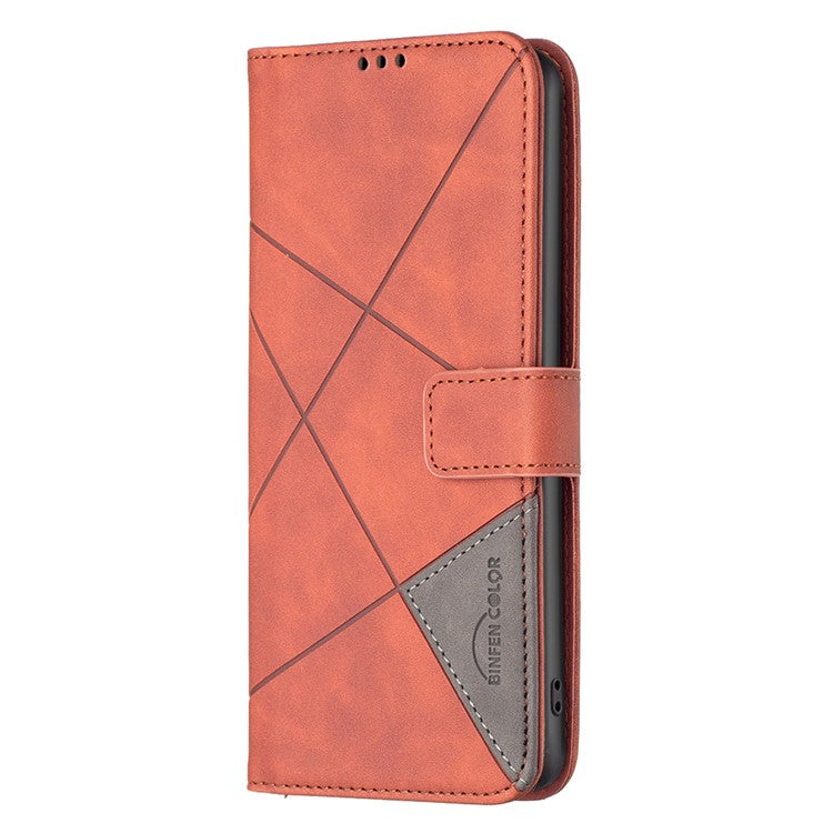 BINFEN COLOR For Motorola Moto E14 4G / G04 4G / G04s 4G / G24 4G Phone Cases Wallet Stand Geometry Imprinted Leather Cover - Brown
