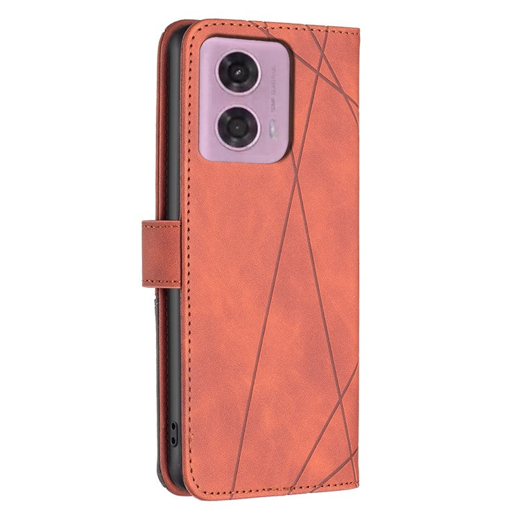 BINFEN COLOR For Motorola Moto E14 4G / G04 4G / G04s 4G / G24 4G Phone Cases Wallet Stand Geometry Imprinted Leather Cover - Brown