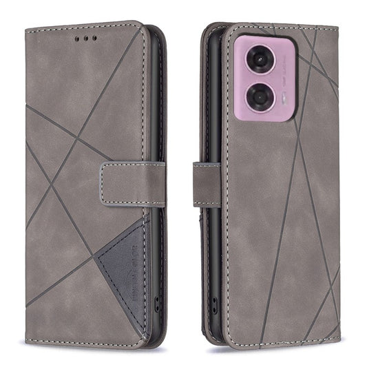 BINFEN COLOR For Motorola Moto E14 4G / G04 4G / G04s 4G / G24 4G Phone Cases Wallet Stand Geometry Imprinted Leather Cover - Grey