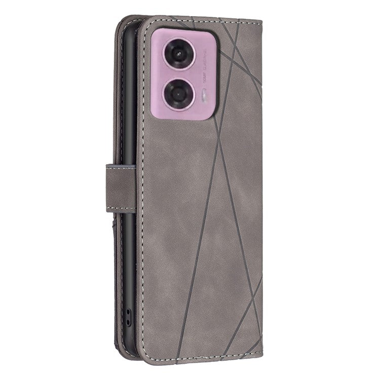 BINFEN COLOR For Motorola Moto E14 4G / G04 4G / G04s 4G / G24 4G Phone Cases Wallet Stand Geometry Imprinted Leather Cover - Grey