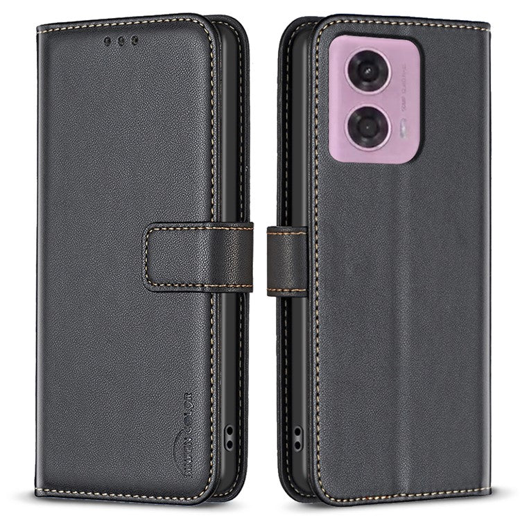 BINFEN COLOR BF17 For Motorola Moto E14 4G / G04 4G / G04s 4G / G24 4G Leather Case Drop-Proof Phone Cover - Black