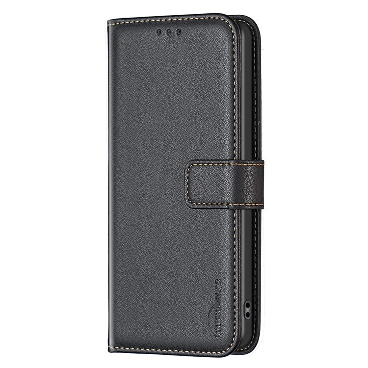 BINFEN COLOR BF17 For Motorola Moto E14 4G / G04 4G / G04s 4G / G24 4G Leather Case Drop-Proof Phone Cover - Black