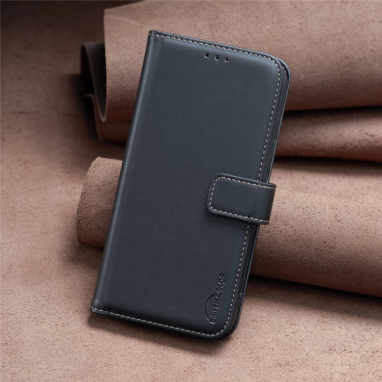 BINFEN COLOR BF17 For Motorola Moto E14 4G / G04 4G / G04s 4G / G24 4G Leather Case Drop-Proof Phone Cover - Black