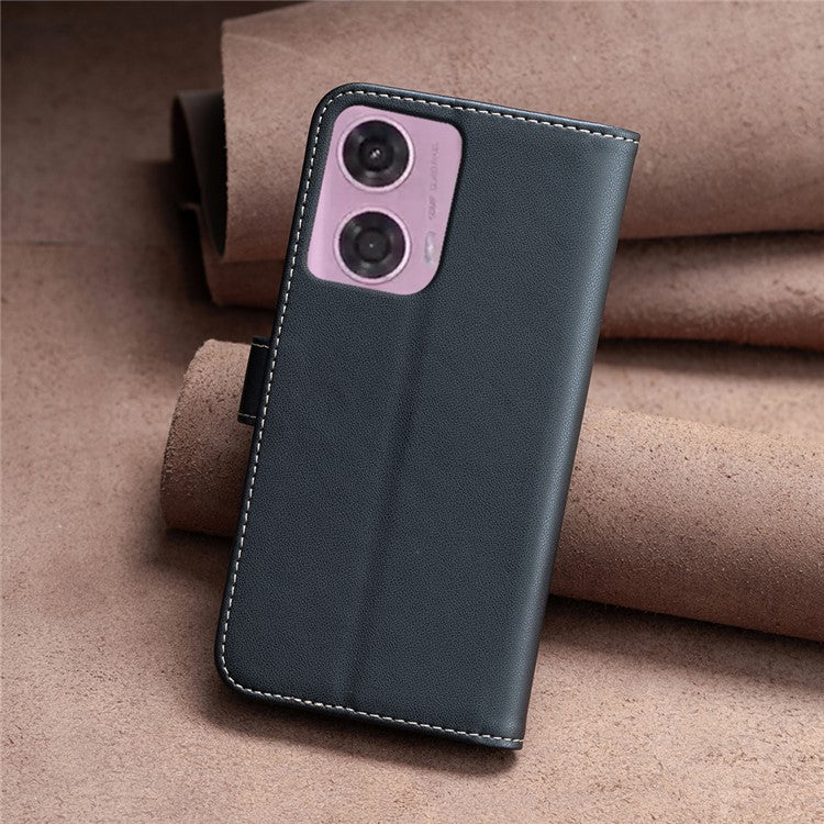 BINFEN COLOR BF17 For Motorola Moto E14 4G / G04 4G / G04s 4G / G24 4G Leather Case Drop-Proof Phone Cover - Black