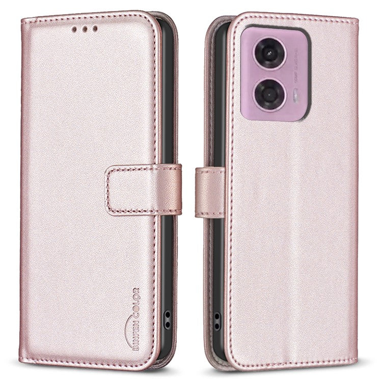 BINFEN COLOR BF17 For Motorola Moto E14 4G / G04 4G / G04s 4G / G24 4G Leather Case Drop-Proof Phone Cover - Rose Gold