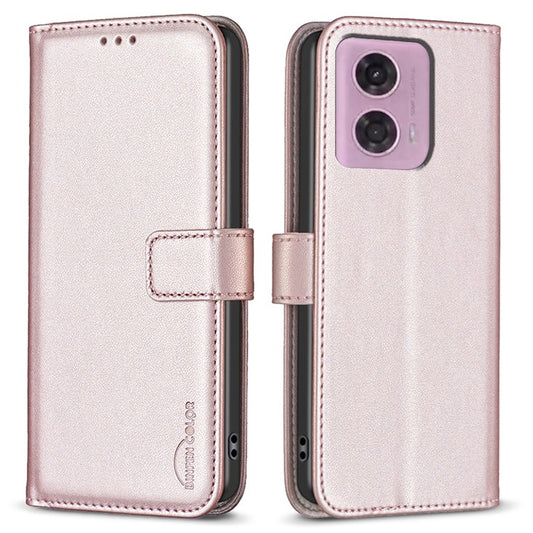 BINFEN COLOR BF17 For Motorola Moto E14 4G / G04 4G / G04s 4G / G24 4G Leather Case Drop-Proof Phone Cover - Rose Gold