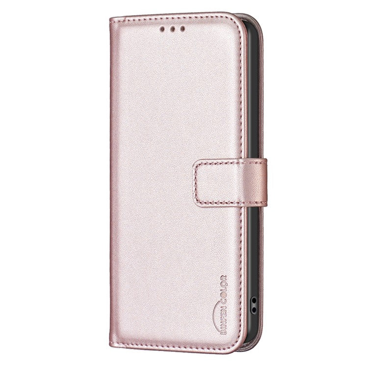 BINFEN COLOR BF17 For Motorola Moto E14 4G / G04 4G / G04s 4G / G24 4G Leather Case Drop-Proof Phone Cover - Rose Gold