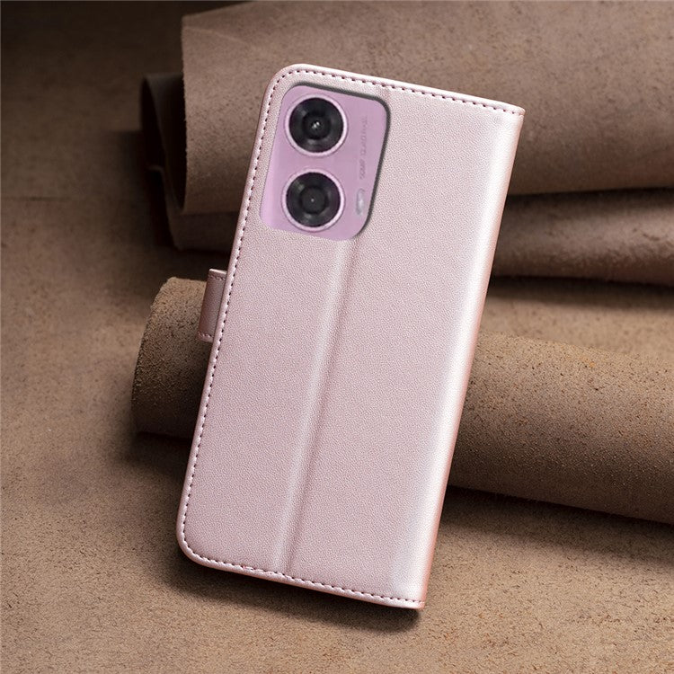 BINFEN COLOR BF17 For Motorola Moto E14 4G / G04 4G / G04s 4G / G24 4G Leather Case Drop-Proof Phone Cover - Rose Gold