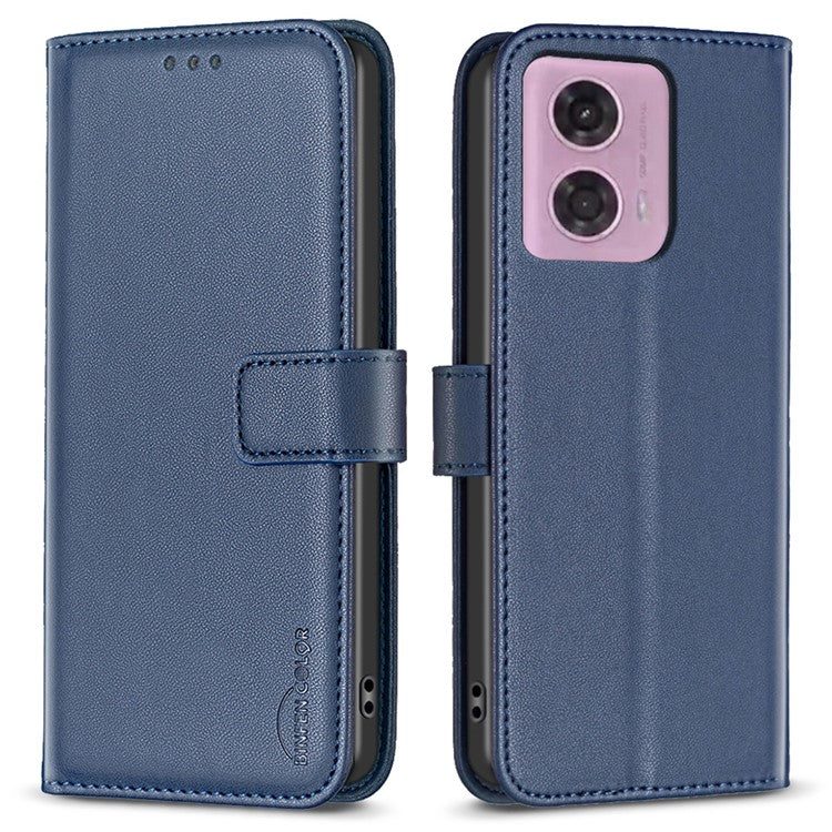 BINFEN COLOR BF17 For Motorola Moto E14 4G / G04 4G / G04s 4G / G24 4G Leather Case Drop-Proof Phone Cover - Blue