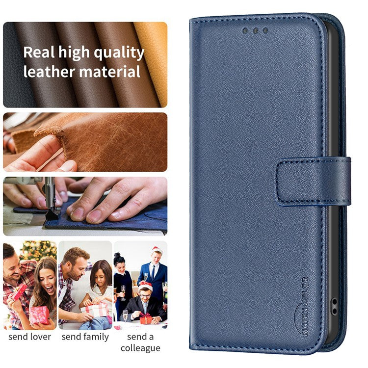 BINFEN COLOR BF17 For Motorola Moto E14 4G / G04 4G / G04s 4G / G24 4G Leather Case Drop-Proof Phone Cover - Blue
