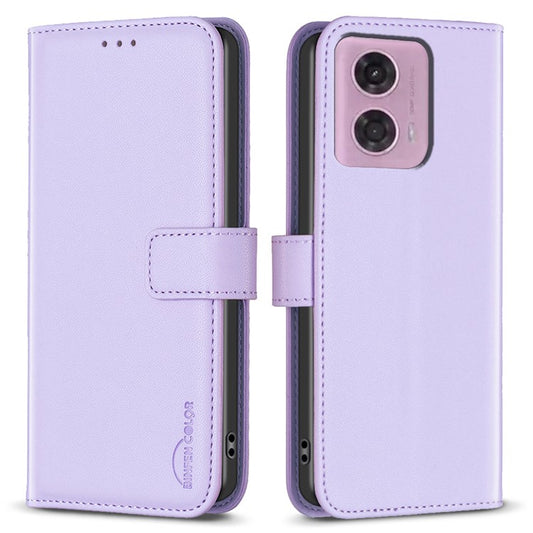 BINFEN COLOR BF17 For Motorola Moto E14 4G / G04 4G / G04s 4G / G24 4G Leather Case Drop-Proof Phone Cover - Purple