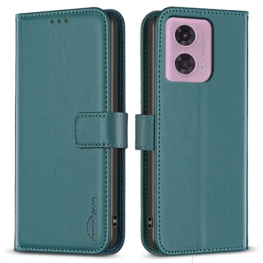 BINFEN COLOR BF17 For Motorola Moto E14 4G / G04 4G / G04s 4G / G24 4G Leather Case Drop-Proof Phone Cover - Green