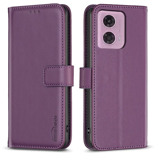 BINFEN COLOR BF17 For Motorola Moto E14 4G / G04 4G / G04s 4G / G24 4G Leather Case Drop-Proof Phone Cover - Dark Purple