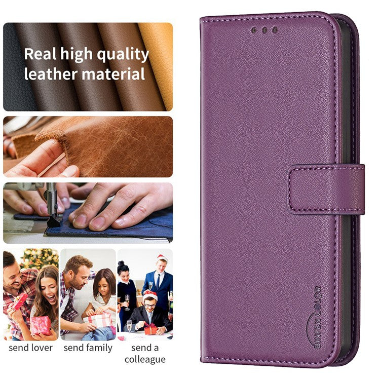 BINFEN COLOR BF17 For Motorola Moto E14 4G / G04 4G / G04s 4G / G24 4G Leather Case Drop-Proof Phone Cover - Dark Purple