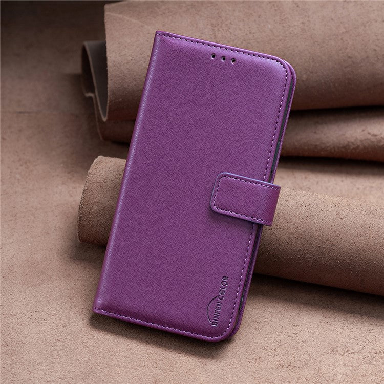 BINFEN COLOR BF17 For Motorola Moto E14 4G / G04 4G / G04s 4G / G24 4G Leather Case Drop-Proof Phone Cover - Dark Purple