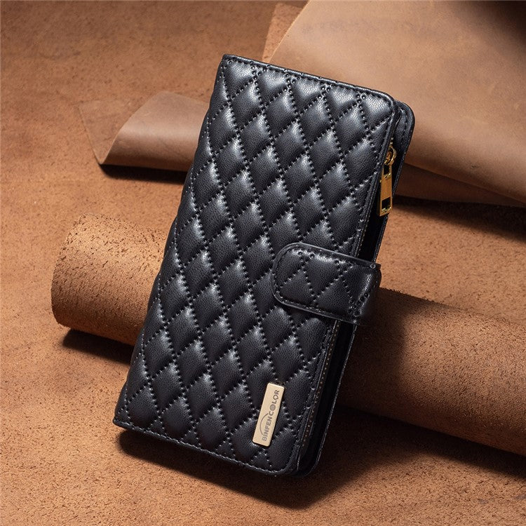 BINFEN COLOR BF Style-15 For Motorola Moto E14 4G / G04 4G / G04s 4G / G24 4G PU Leather Phone Case Magnetic Closure Zipper Pocket - Black