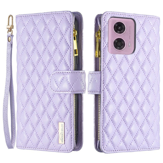 BINFEN COLOR BF Style-15 For Motorola Moto E14 4G / G04 4G / G04s 4G / G24 4G PU Leather Phone Case Magnetic Closure Zipper Pocket - Purple