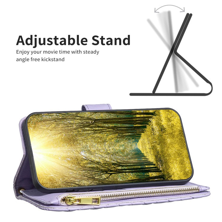 BINFEN COLOR BF Style-15 For Motorola Moto E14 4G / G04 4G / G04s 4G / G24 4G PU Leather Phone Case Magnetic Closure Zipper Pocket - Purple