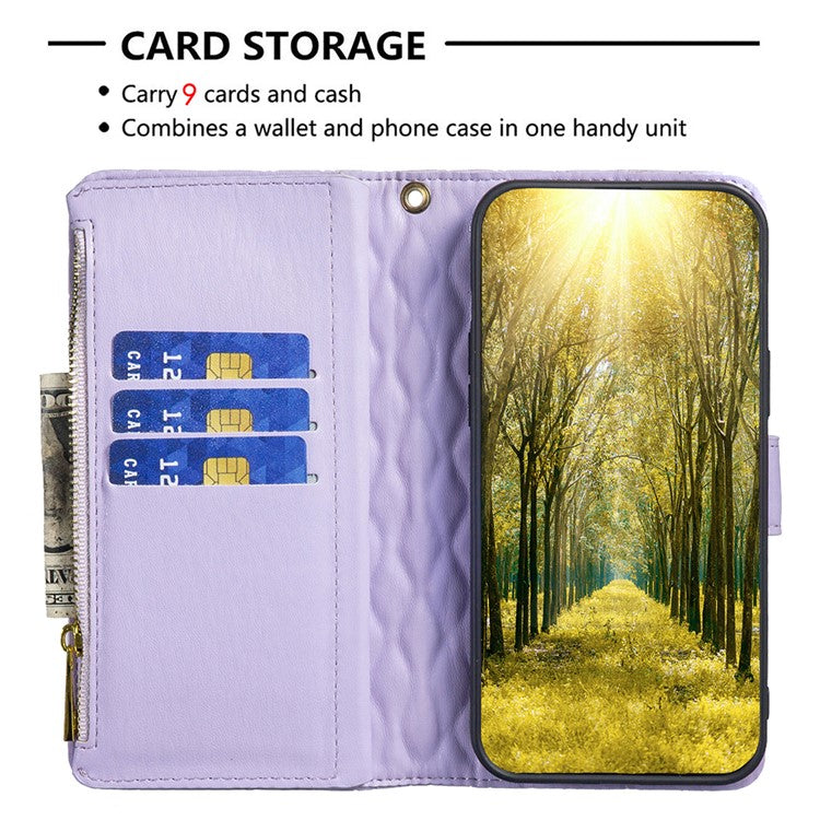 BINFEN COLOR BF Style-15 For Motorola Moto E14 4G / G04 4G / G04s 4G / G24 4G PU Leather Phone Case Magnetic Closure Zipper Pocket - Purple