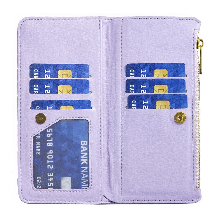 BINFEN COLOR BF Style-15 For Motorola Moto E14 4G / G04 4G / G04s 4G / G24 4G PU Leather Phone Case Magnetic Closure Zipper Pocket - Purple