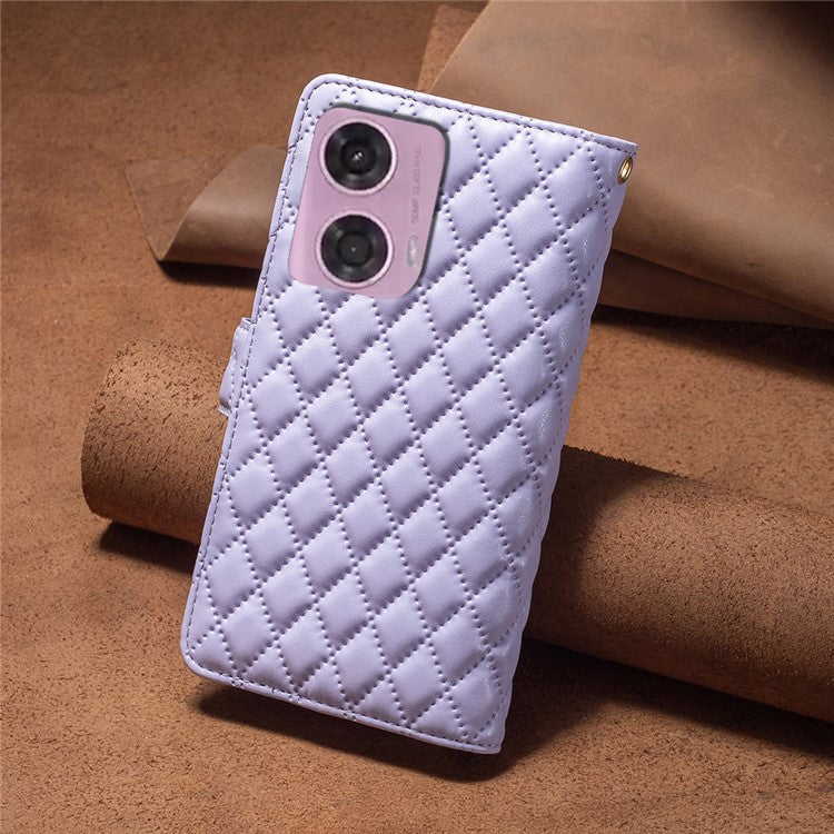 BINFEN COLOR BF Style-15 For Motorola Moto E14 4G / G04 4G / G04s 4G / G24 4G PU Leather Phone Case Magnetic Closure Zipper Pocket - Purple