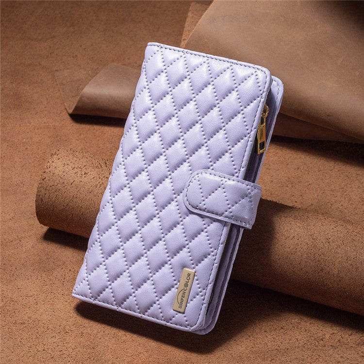 BINFEN COLOR BF Style-15 For Motorola Moto E14 4G / G04 4G / G04s 4G / G24 4G PU Leather Phone Case Magnetic Closure Zipper Pocket - Purple