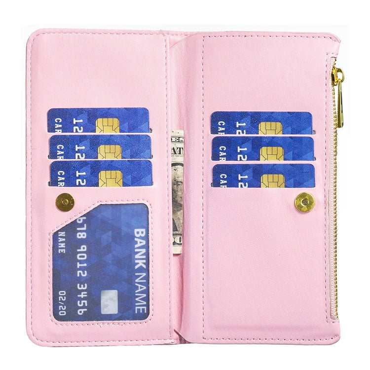 BINFEN COLOR BF Style-15 For Motorola Moto E14 4G / G04 4G / G04s 4G / G24 4G PU Leather Phone Case Magnetic Closure Zipper Pocket - Pink
