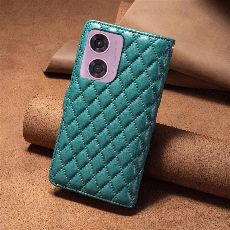BINFEN COLOR BF Style-15 For Motorola Moto E14 4G / G04 4G / G04s 4G / G24 4G PU Leather Phone Case Magnetic Closure Zipper Pocket - Green