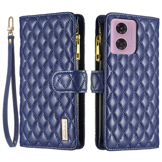 BINFEN COLOR BF Style-15 For Motorola Moto E14 4G / G04 4G / G04s 4G / G24 4G PU Leather Phone Case Magnetic Closure Zipper Pocket - Blue