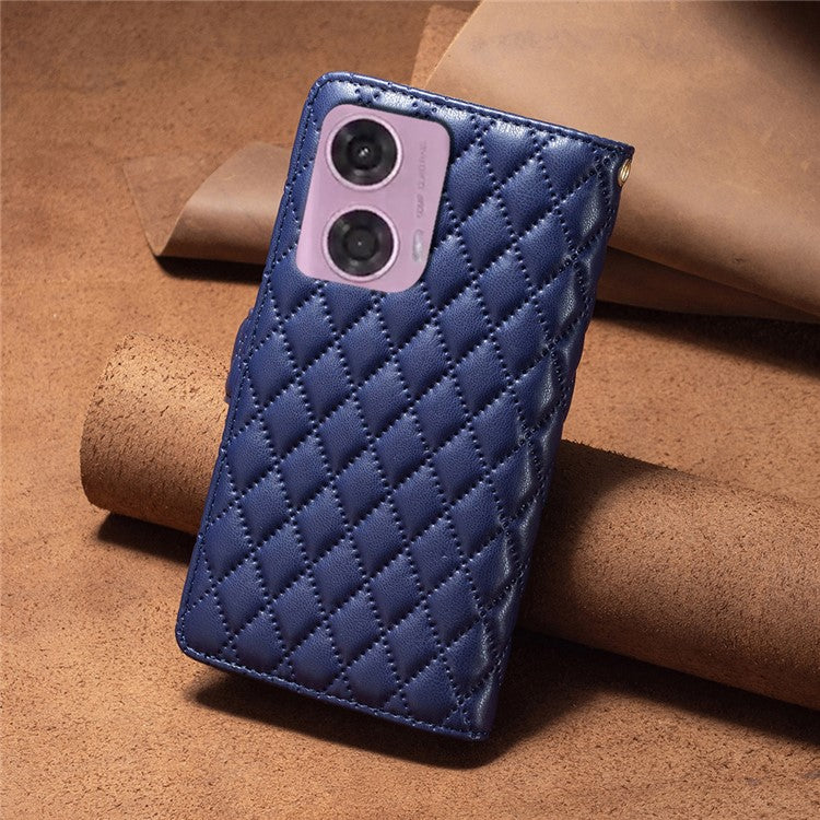 BINFEN COLOR BF Style-15 For Motorola Moto E14 4G / G04 4G / G04s 4G / G24 4G PU Leather Phone Case Magnetic Closure Zipper Pocket - Blue
