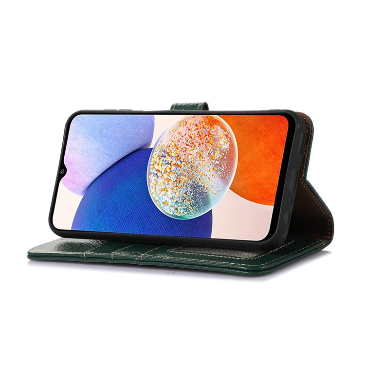 For Samsung Galaxy Xcover7 RFID Blocking Phone Case Genuine Cow Leather Cover - Green