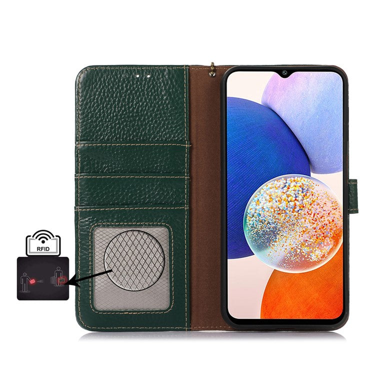 For Samsung Galaxy Xcover7 RFID Blocking Phone Case Genuine Cow Leather Cover - Green