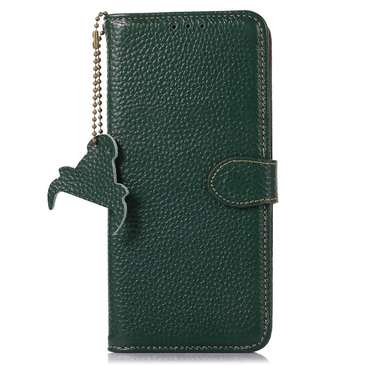 For Samsung Galaxy Xcover7 RFID Blocking Phone Case Genuine Cow Leather Cover - Green
