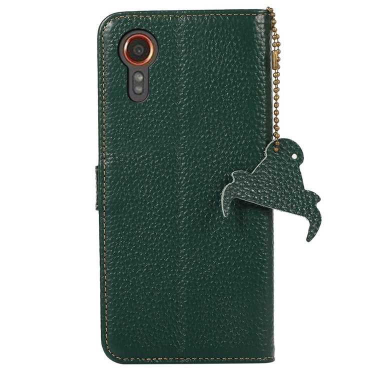 For Samsung Galaxy Xcover7 RFID Blocking Phone Case Genuine Cow Leather Cover - Green