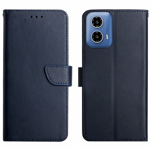 HT02 For Motorola Moto G45 5G / G34 5G Wallet Phone Case Nappa Texture Genuine Cow Leather Cover - Blue