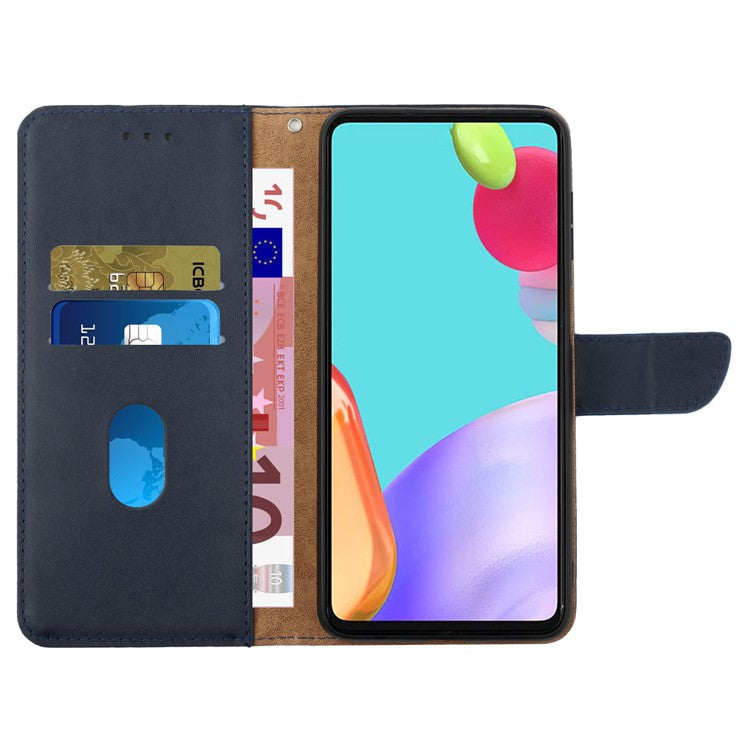 HT02 For Motorola Moto G45 5G / G34 5G Wallet Phone Case Nappa Texture Genuine Cow Leather Cover - Blue