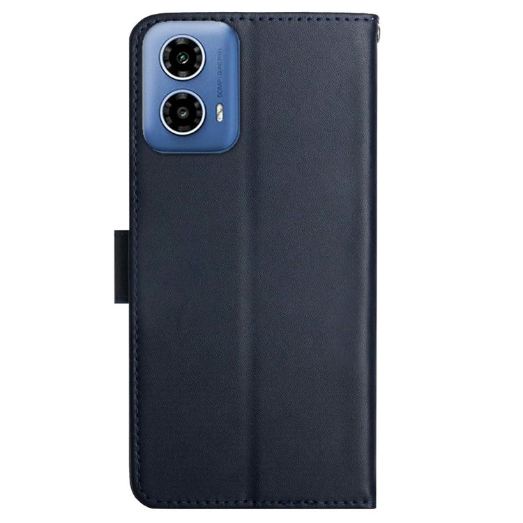 HT02 For Motorola Moto G45 5G / G34 5G Wallet Phone Case Nappa Texture Genuine Cow Leather Cover - Blue