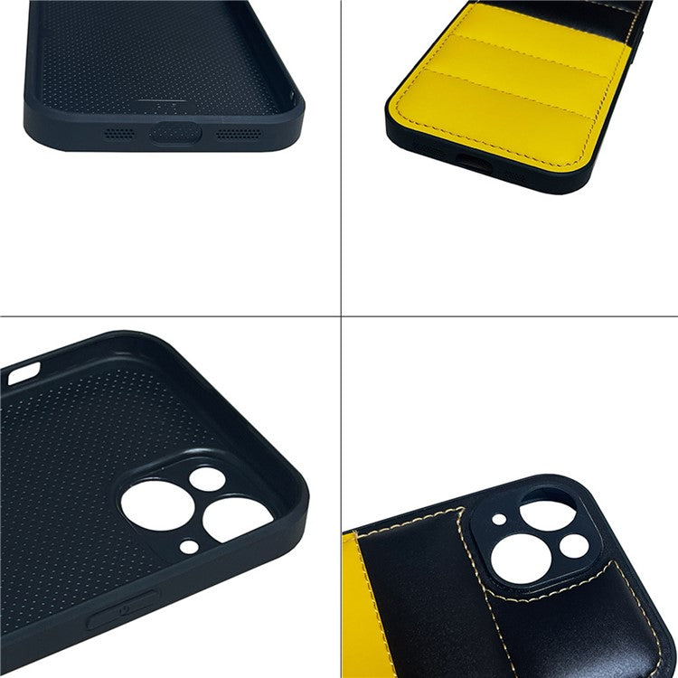 For iPhone 14 Plus Case Splicing Color TPU+PU Leather Puffer Jacket Phone Cover - Silver