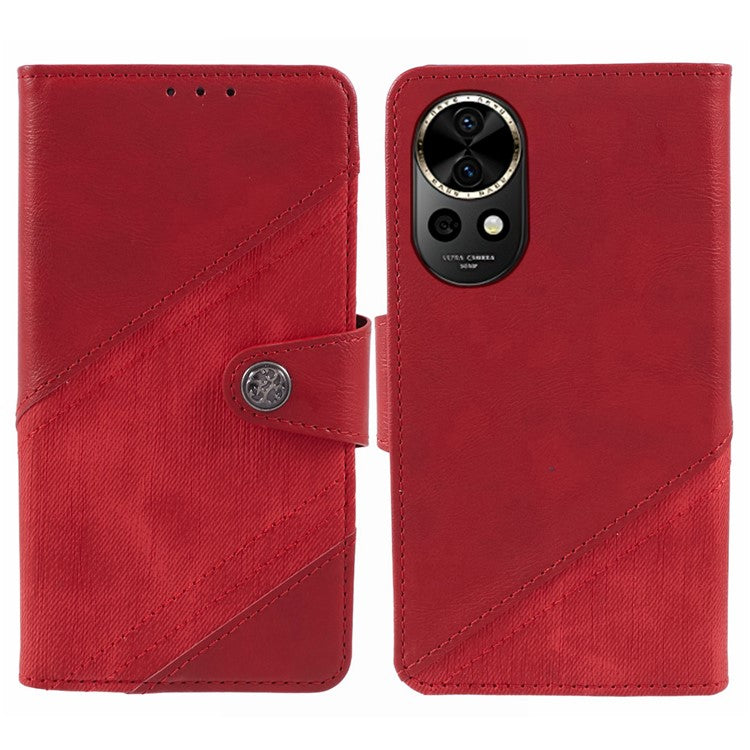For Huawei nova 12 5G Cell Phone Case PU Leather Splicing Drop-proof Wallet Stand Cover - Red
