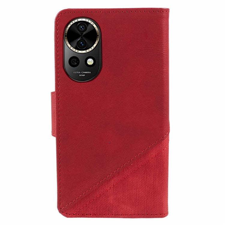For Huawei nova 12 5G Cell Phone Case PU Leather Splicing Drop-proof Wallet Stand Cover - Red