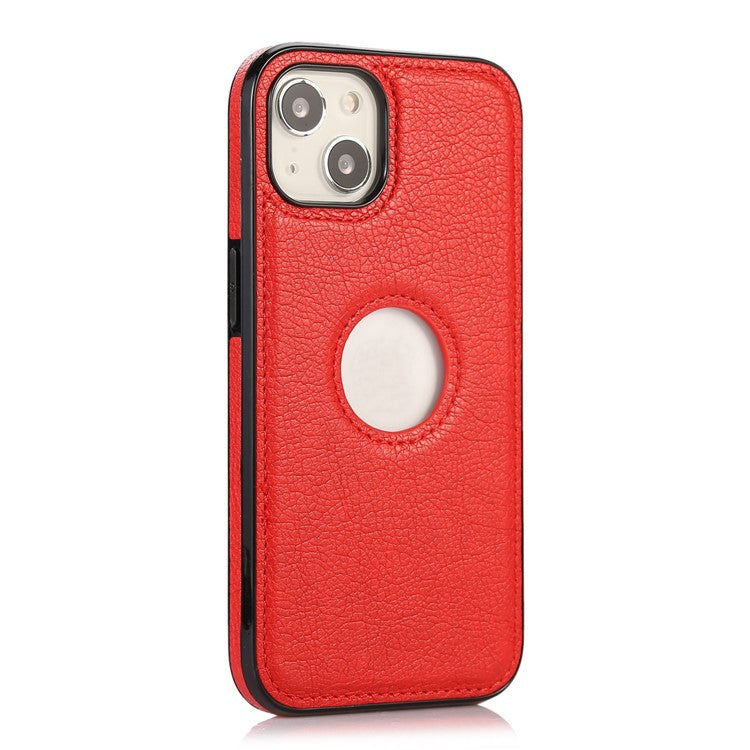 For iPhone 14 Cell Phone Case TPU+PU Leather Anti-scratch Cover with Logo View Hole - Red