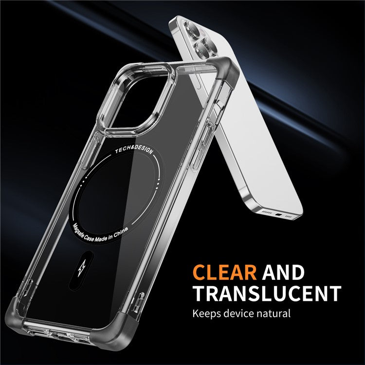 YSM Reinforced Corners Series for iPhone 14 Pro Max Cell Phone Case Slim Cover Compatible with MagSafe - Transparent Black