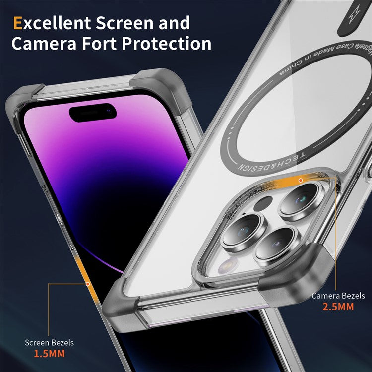YSM Reinforced Corners Series for iPhone 14 Pro Max Cell Phone Case Slim Cover Compatible with MagSafe - Transparent Black