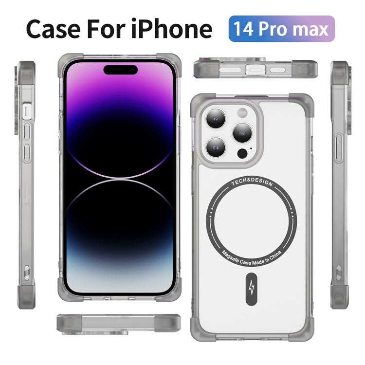 YSM Reinforced Corners Series for iPhone 14 Pro Max Cell Phone Case Slim Cover Compatible with MagSafe - Transparent Black